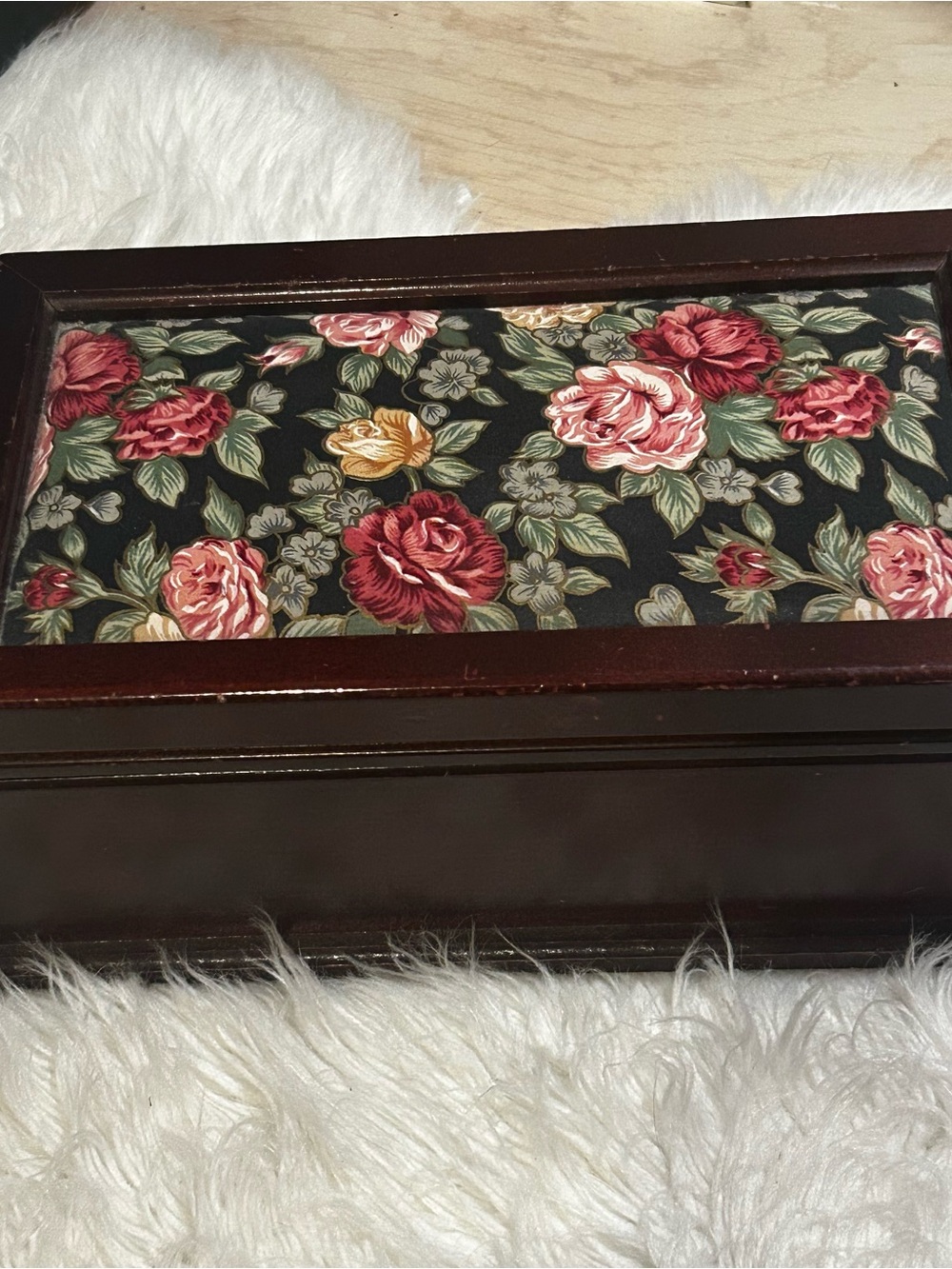Vintage Floral Jewelry Tray — Black, Red, Pink, Green, Yellow